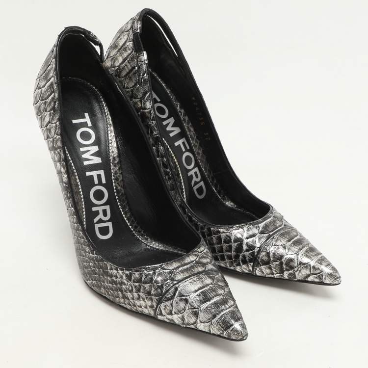 Pre Owned Tom Ford Silver/Black Python Pointed Toe Pumps Size 37