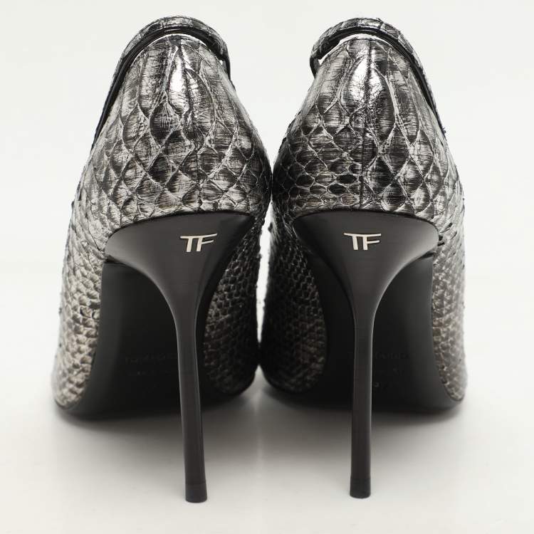 Pre Owned Tom Ford Silver/Black Python Pointed Toe Pumps Size 37