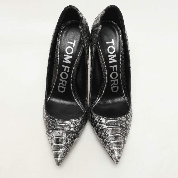 Pre Owned Tom Ford Silver/Black Python Pointed Toe Pumps Size 37