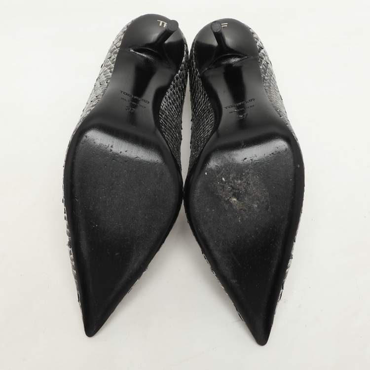 Pre Owned Tom Ford Silver/Black Python Pointed Toe Pumps Size 37