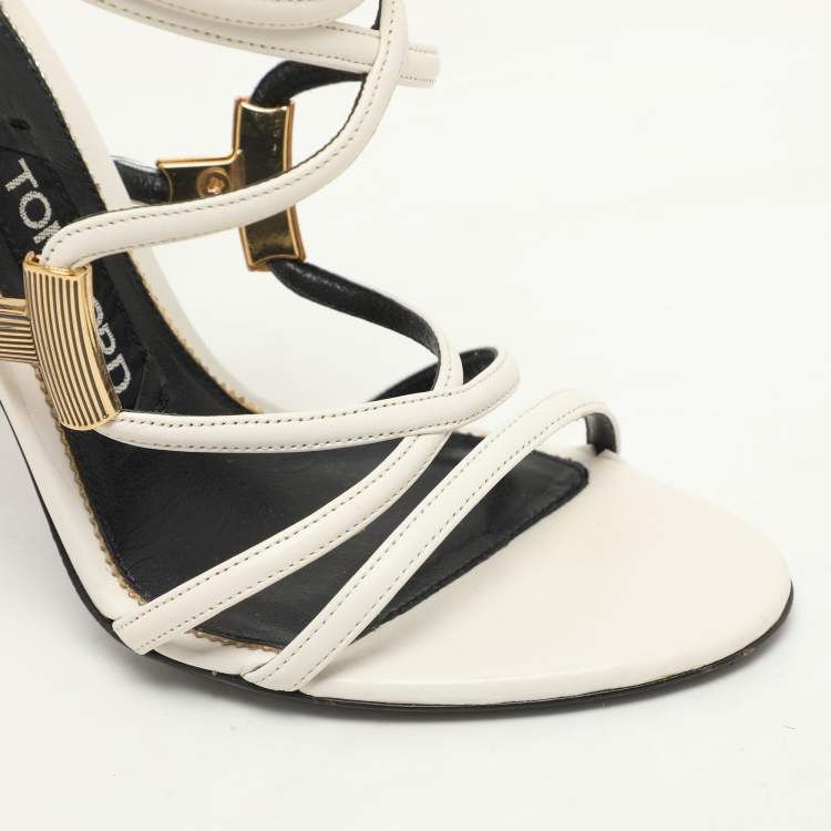 Pre Owned Tom Ford White Leather Strappy Sandals Size 37
