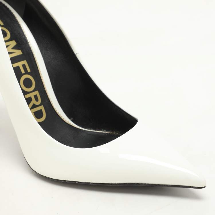Pre Owned Tom Ford White Patent Leather T Embellished Pointed Toe Pumps Size 37