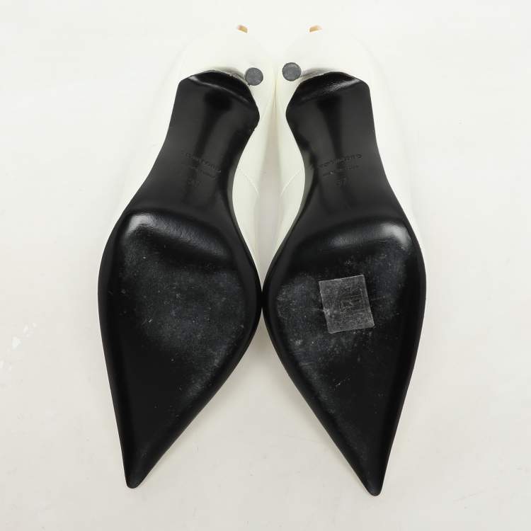 Pre Owned Tom Ford White Patent Leather T Embellished Pointed Toe Pumps Size 37