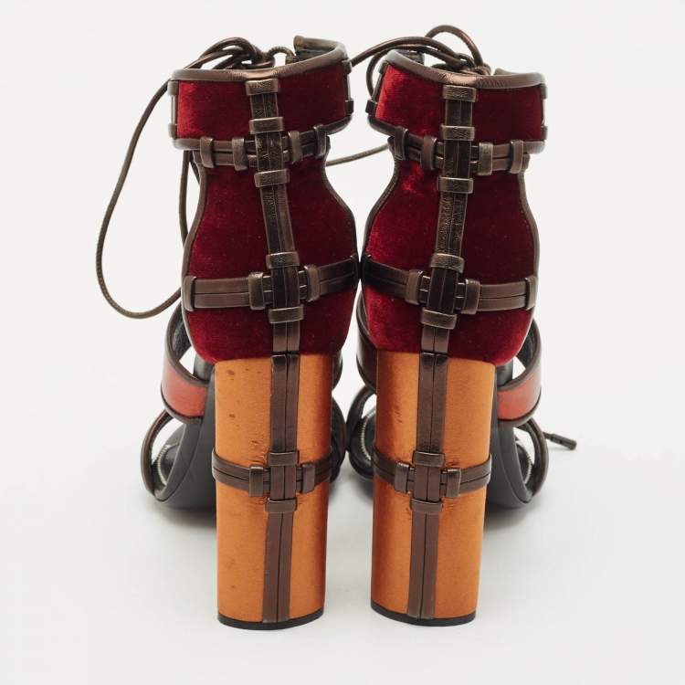 Pre Owned Tom Ford Multicolor Velvet and Leather Panelled Patchwork Ankle Strap Sandals Size 39