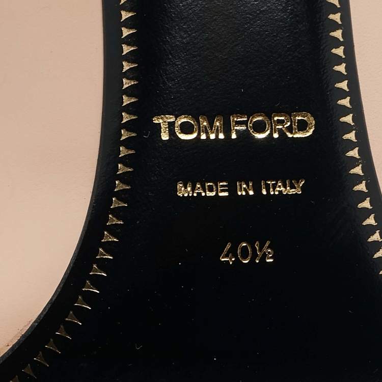 Pre Owned Tom Ford Beige Leather Padlock Ankle Wrap Pumps Size 40.5