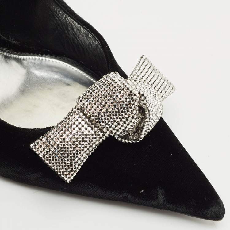 Pre Owned Tom Ford Black Velvet Crystal Embellished Bow Pumps Size 41