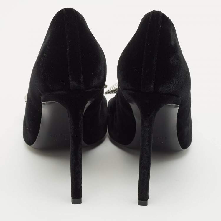 Pre Owned Tom Ford Black Velvet Crystal Embellished Bow Pumps Size 41