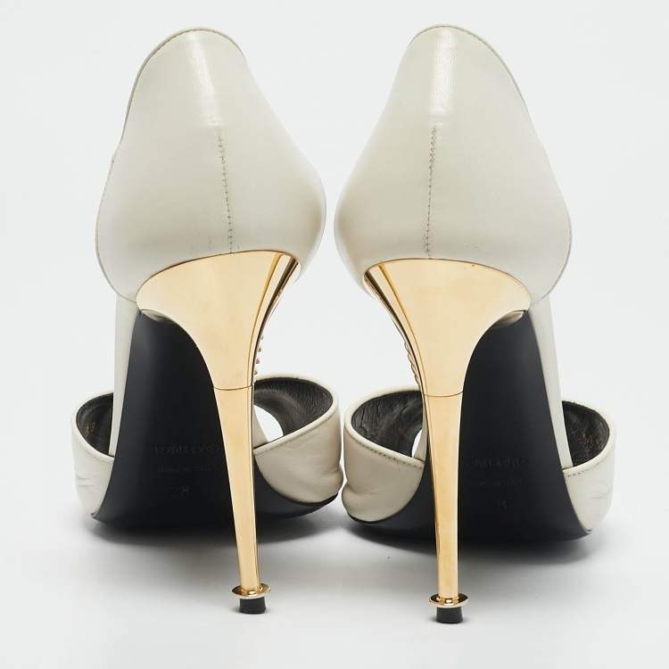 Pre Owned Tom Ford White Leather Chain Detail Open Toe Pumps Size 38
