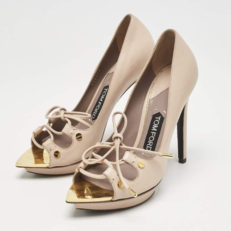 Pre Owned Tom Ford Beige Leather Peep Toe Pumps Size 37
