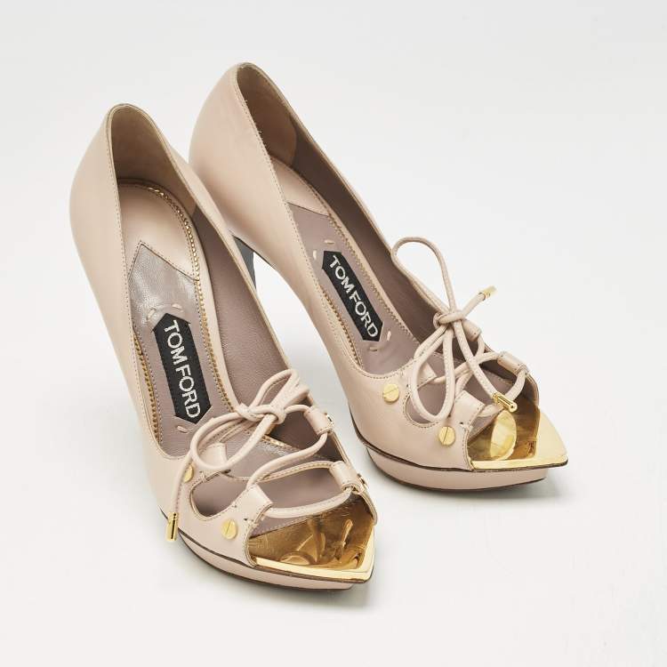 Pre Owned Tom Ford Beige Leather Peep Toe Pumps Size 37