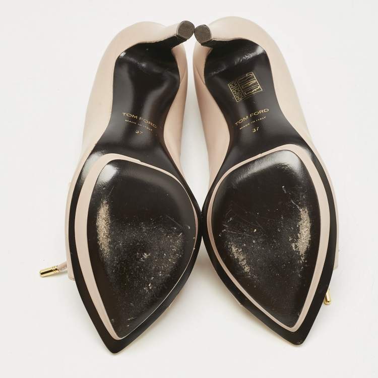 Pre Owned Tom Ford Beige Leather Peep Toe Pumps Size 37