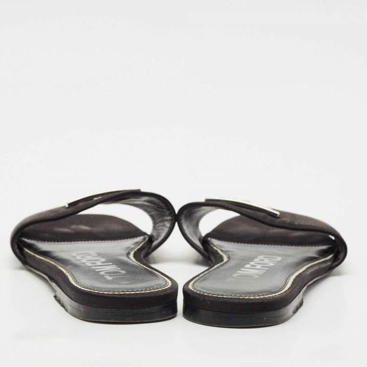 Pre Owned Tom Ford Black Satin TF Flat Slides Size 38