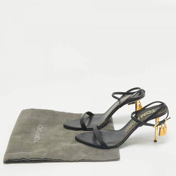 Pre Owned Tom Ford Black Leather Padlock Ankle Strap Sandals Size 39