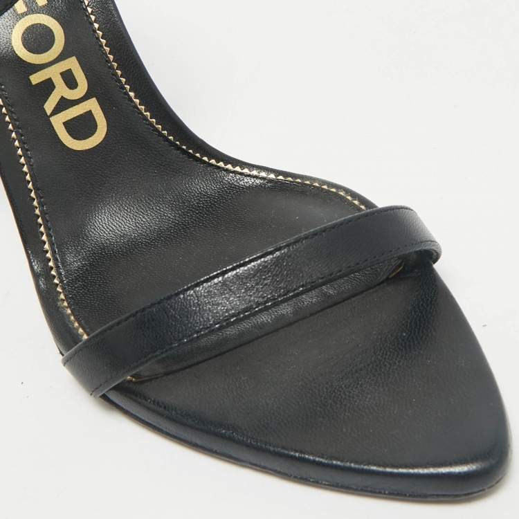 Pre Owned Tom Ford Black Leather Padlock Ankle Strap Sandals Size 39