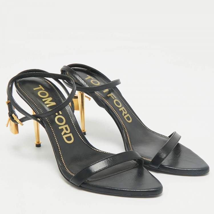 Pre Owned Tom Ford Black Leather Padlock Ankle Strap Sandals Size 39