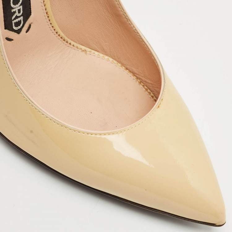 Pre Owned Tom Ford Beige Leather Padlock Ankle Wrap Pumps Size 38