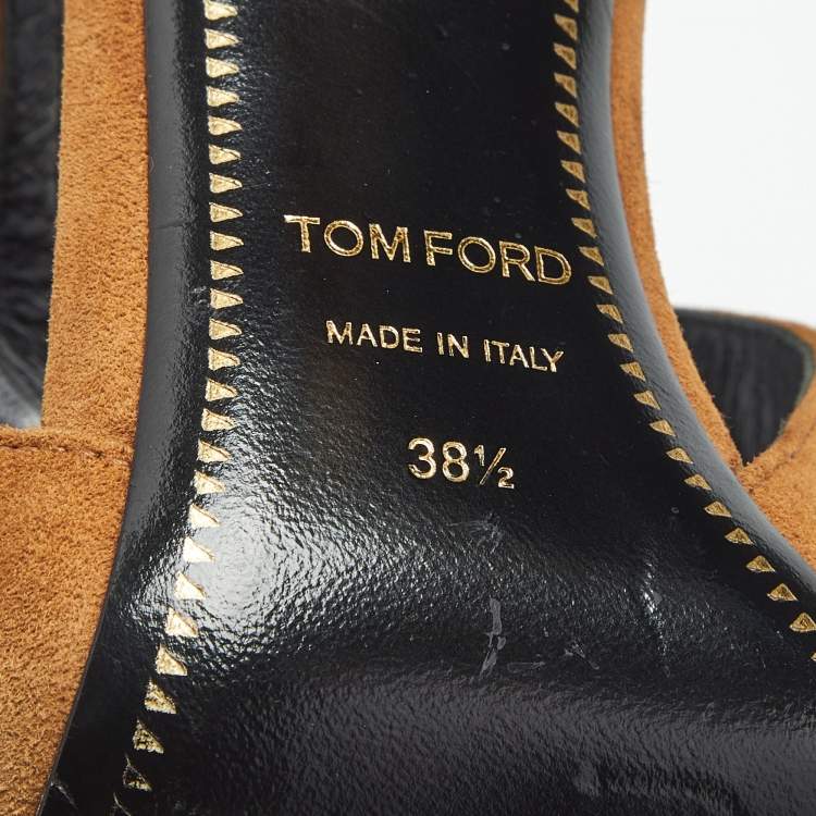 Pre Owned Tom Ford Brown Suede Padlock Ankle Wrap Open Toe Sandals Size 38.5