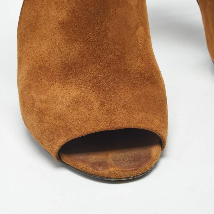 Pre Owned Tom Ford Brown Suede Padlock Ankle Wrap Open Toe Sandals Size 38.5