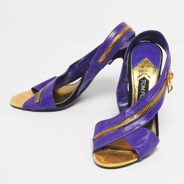 Pre Owned Tom Ford Purple Leather Zip Ankle Strap Sandals Size 40