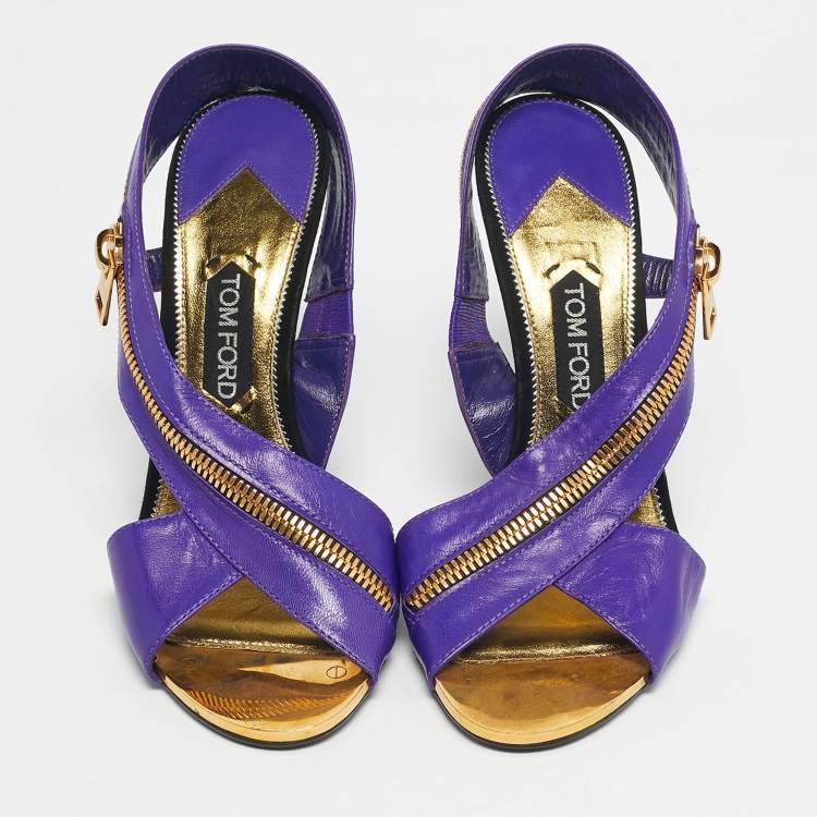 Pre Owned Tom Ford Purple Leather Zip Ankle Strap Sandals Size 40