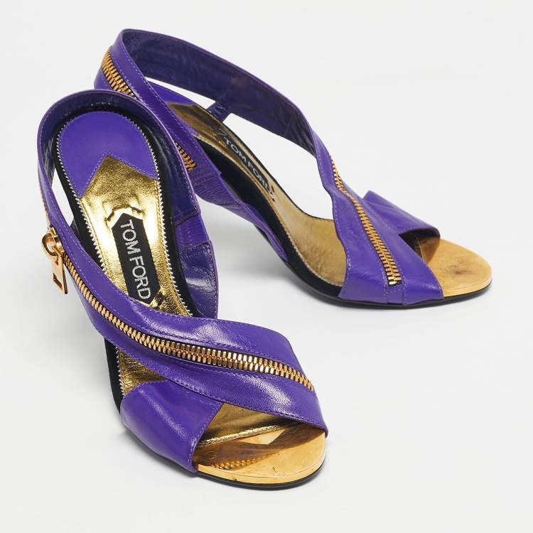 Pre Owned Tom Ford Purple Leather Zip Ankle Strap Sandals Size 40