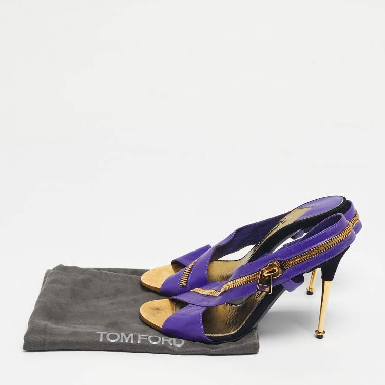 Pre Owned Tom Ford Purple Leather Zip Ankle Strap Sandals Size 40