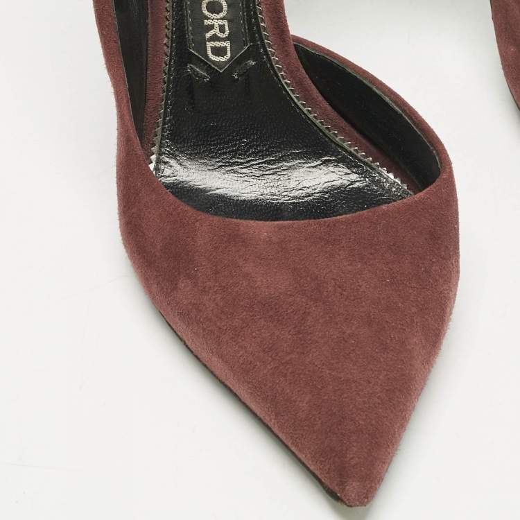 Pre Owned Tom Ford Burgundy Suede D'orsay Pointed Toe Pumps Size 38