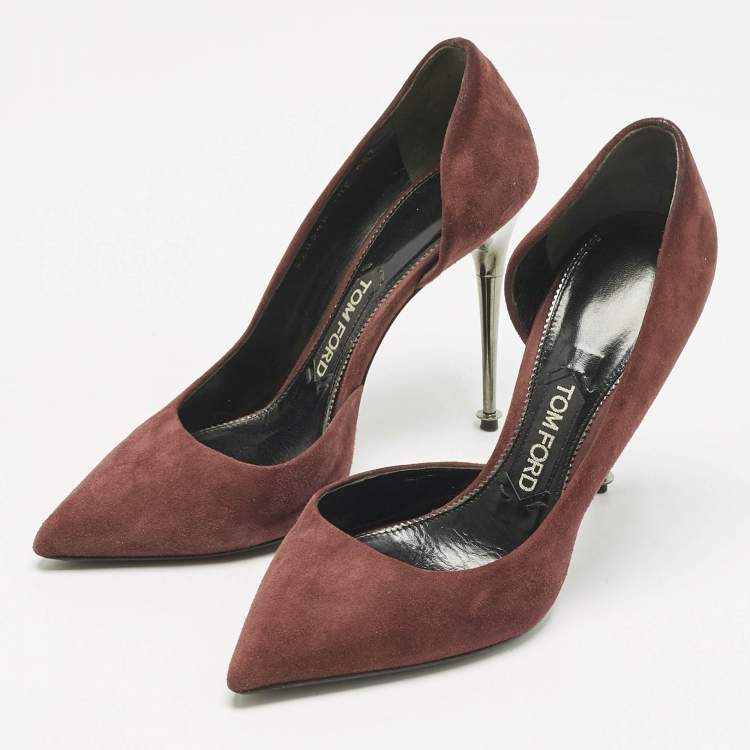 Pre Owned Tom Ford Burgundy Suede D'orsay Pointed Toe Pumps Size 38