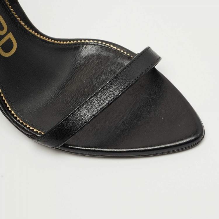Pre Owned Tom Ford Black Leather Padlock Ankle Strap Sandals Size 37.5