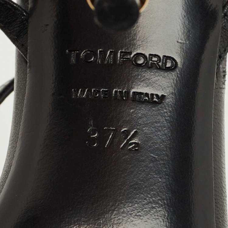 Pre Owned Tom Ford Black Leather Padlock Ankle Strap Sandals Size 37.5