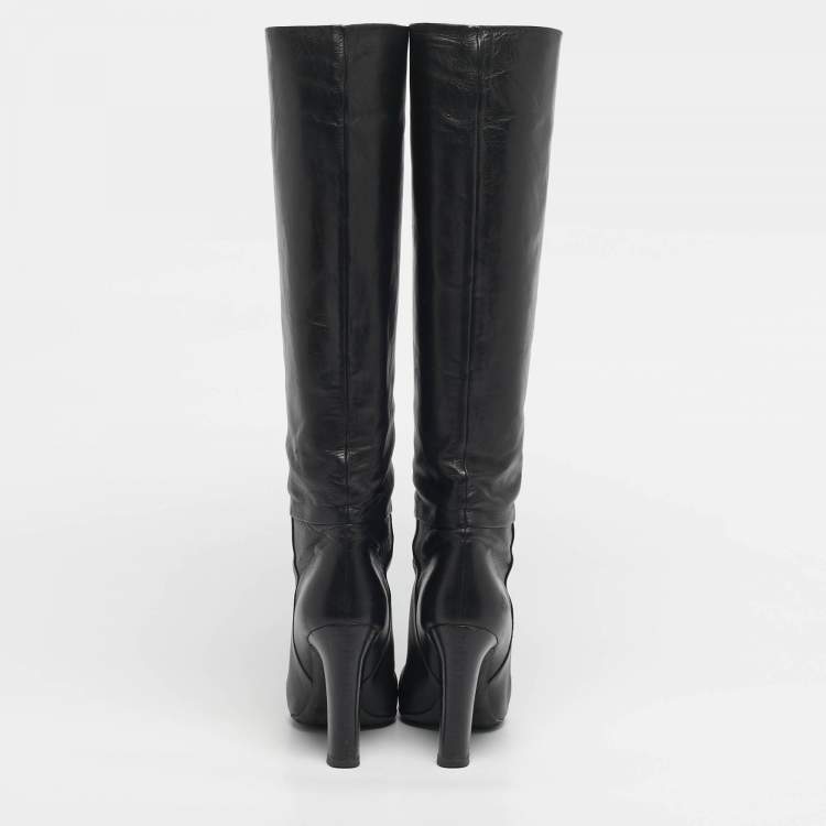 Pre Owned Tom Ford Black Leather Knee Length Boots Size 38