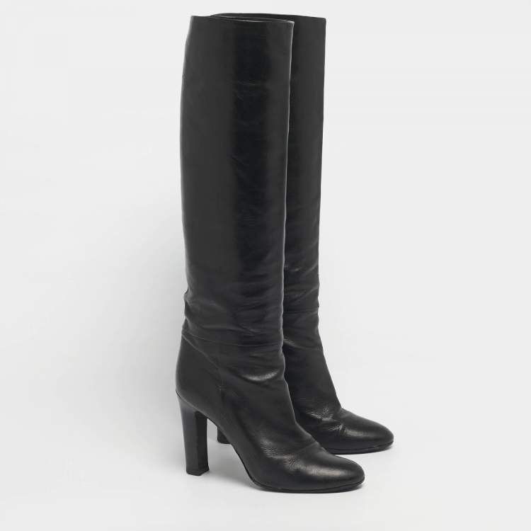 Pre Owned Tom Ford Black Leather Knee Length Boots Size 38