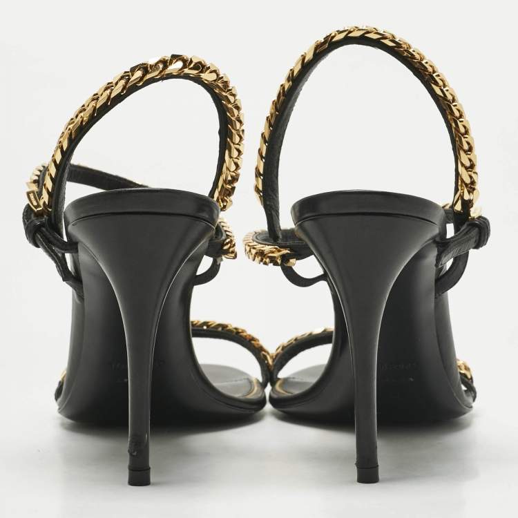 Pre Owned Tom Ford Black Leather Chain Embellish Ankle Strap Sandals Size 40