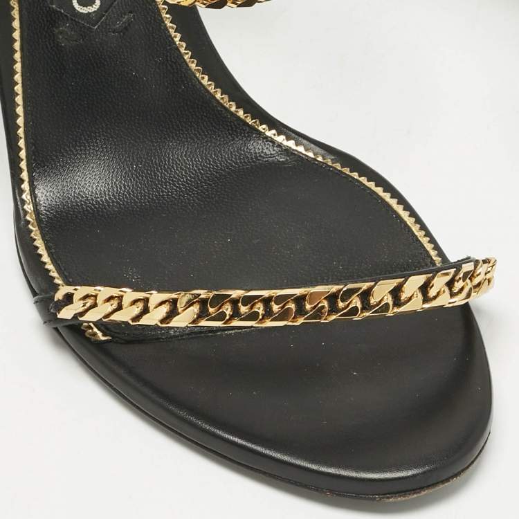 Pre Owned Tom Ford Black Leather Chain Embellish Ankle Strap Sandals Size 40