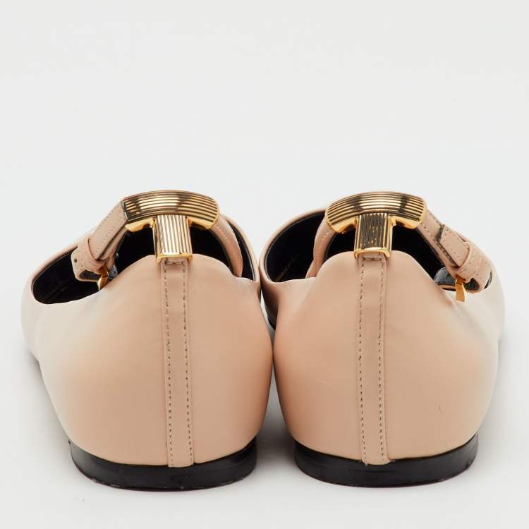 Pre Owned Tom Ford Beige Leather Pointed Toe Ankle Strap Ballet Flats Size 38