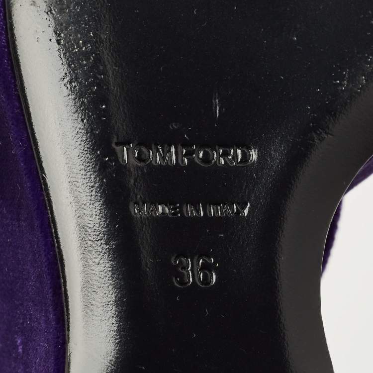 Pre Owned Tom Ford Purple Velvet Wavy Wedge Sandals Size 36