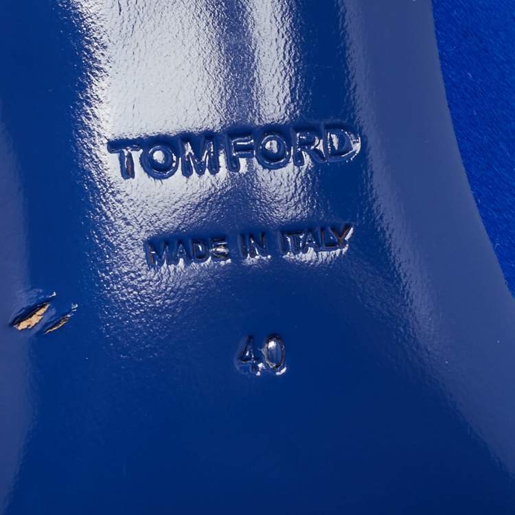Pre Owned Tom Ford Blue/White Satin Pointed Toe Pumps Size 40