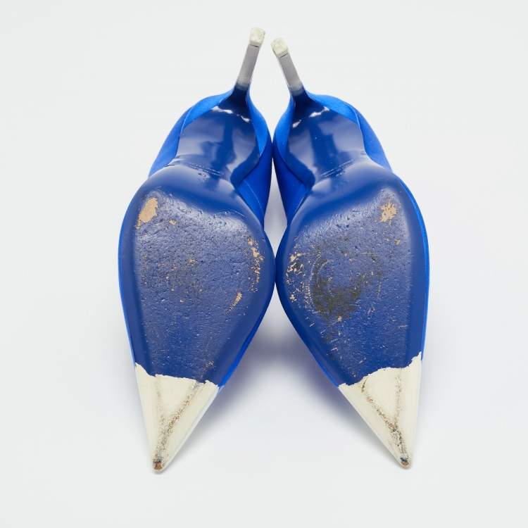 Pre Owned Tom Ford Blue/White Satin Pointed Toe Pumps Size 40