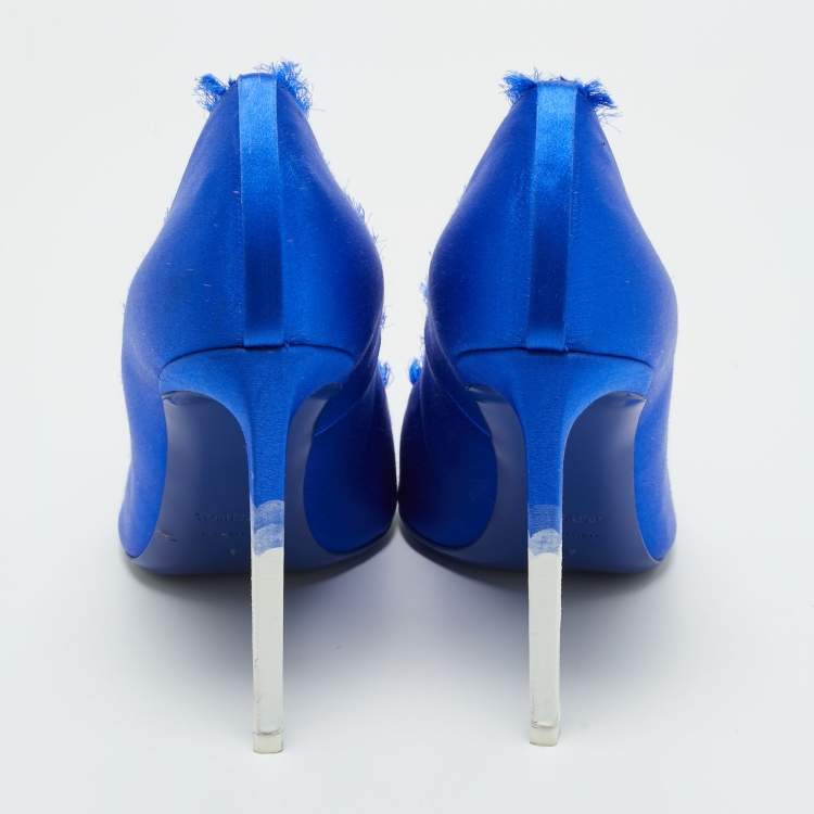 Pre Owned Tom Ford Blue/White Satin Pointed Toe Pumps Size 40