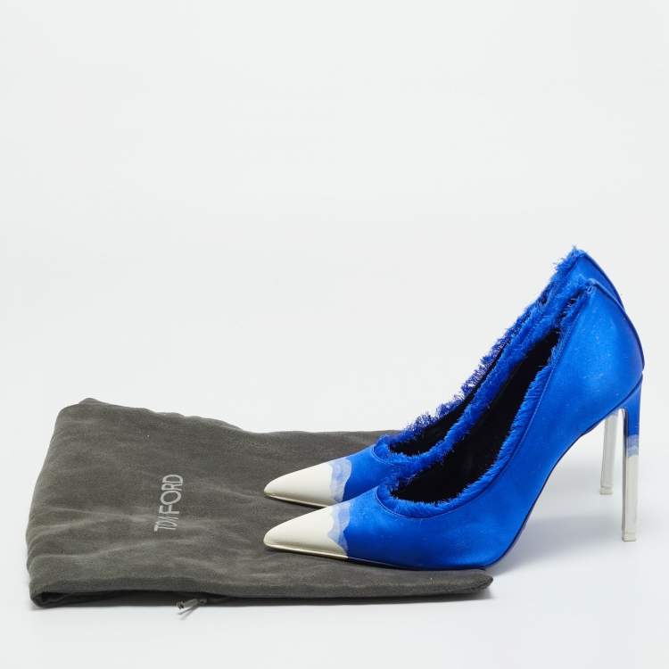 Pre Owned Tom Ford Blue/White Satin Pointed Toe Pumps Size 40
