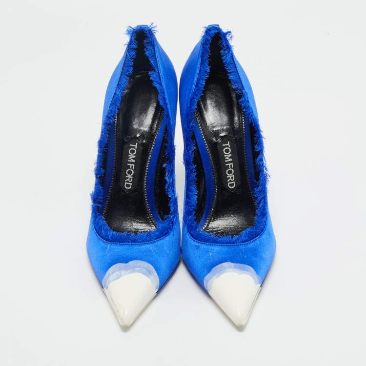 Pre Owned Tom Ford Blue/White Satin Pointed Toe Pumps Size 40