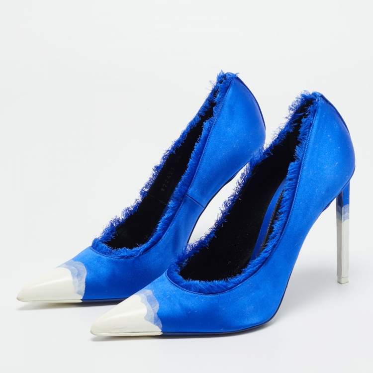 Pre Owned Tom Ford Blue/White Satin Pointed Toe Pumps Size 40