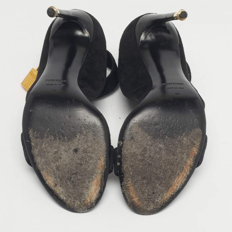 Pre Owned Tom Ford Black Suede Padlock Ankle Strap Sandals Size 38