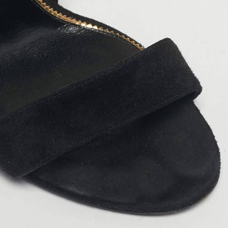 Pre Owned Tom Ford Black Suede Padlock Ankle Strap Sandals Size 38