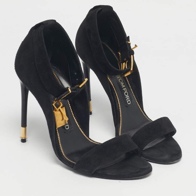 Pre Owned Tom Ford Black Suede Padlock Ankle Strap Sandals Size 38