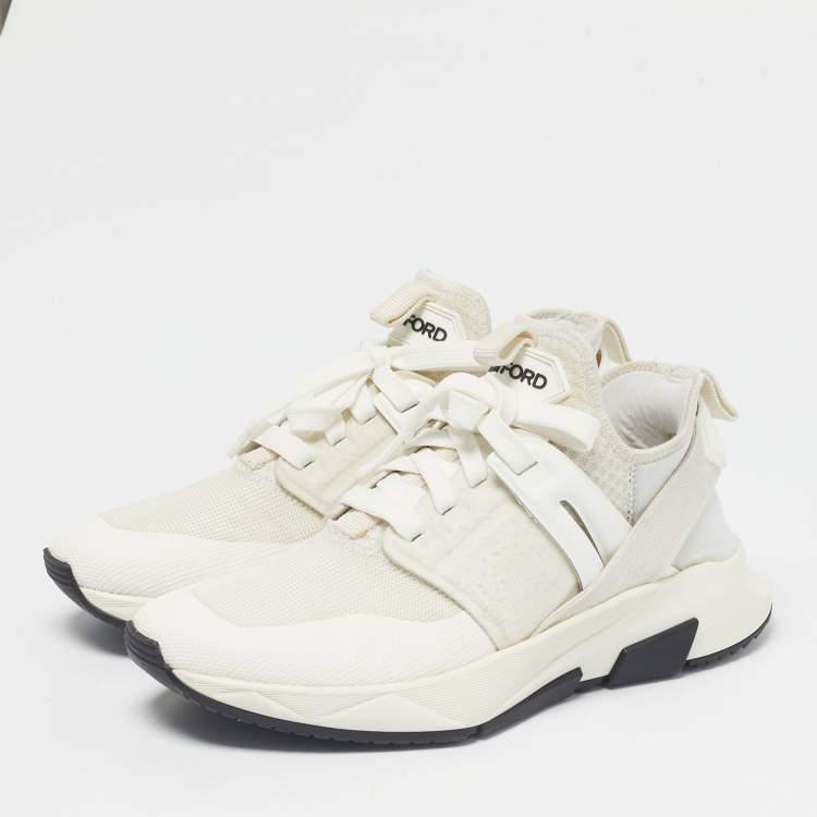 Pre Owned Tom Ford White Mesh and Suede Jago Low Top Sneakers Size 39.5
