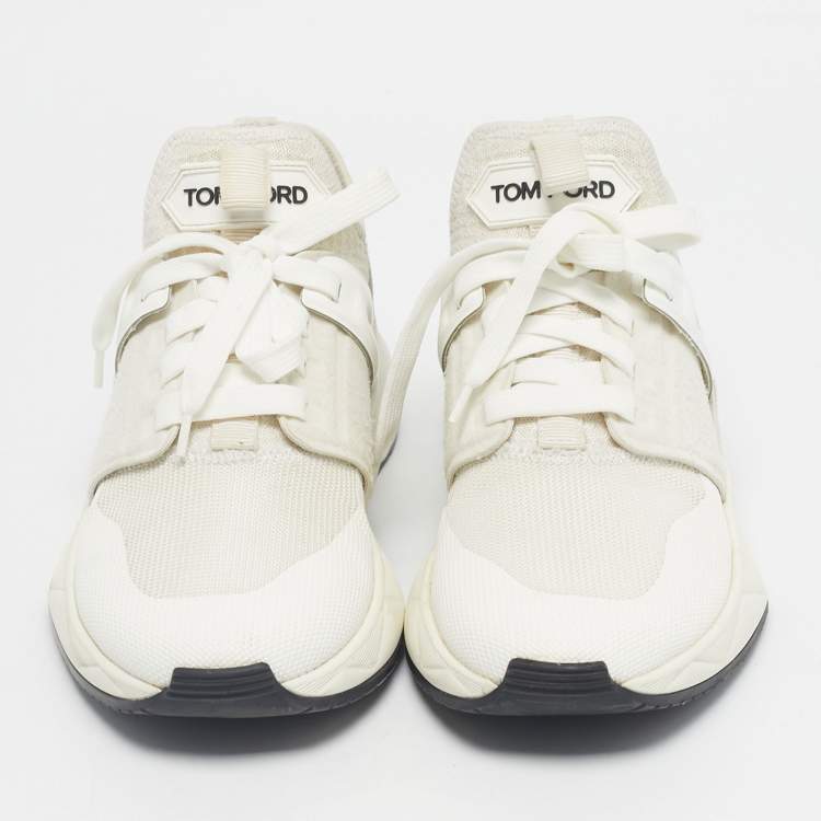 Pre Owned Tom Ford White Mesh and Suede Jago Low Top Sneakers Size 39.5
