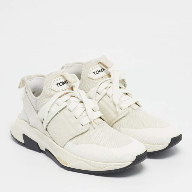 Pre Owned Tom Ford White Mesh and Suede Jago Low Top Sneakers Size 39.5