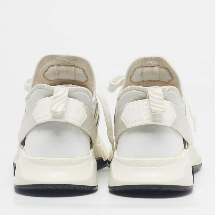 Pre Owned Tom Ford White Mesh and Suede Jago Low Top Sneakers Size 39.5