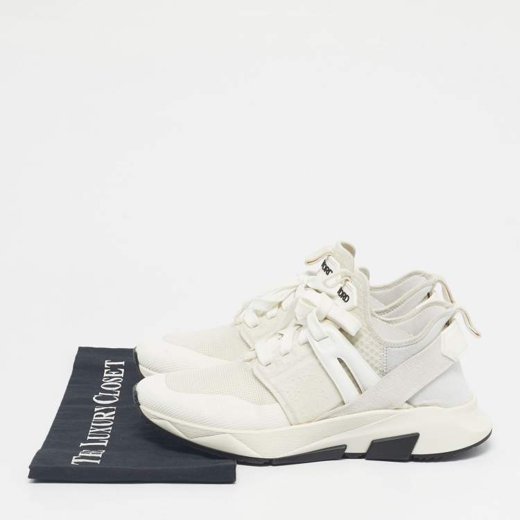Pre Owned Tom Ford White Mesh and Suede Jago Low Top Sneakers Size 39.5